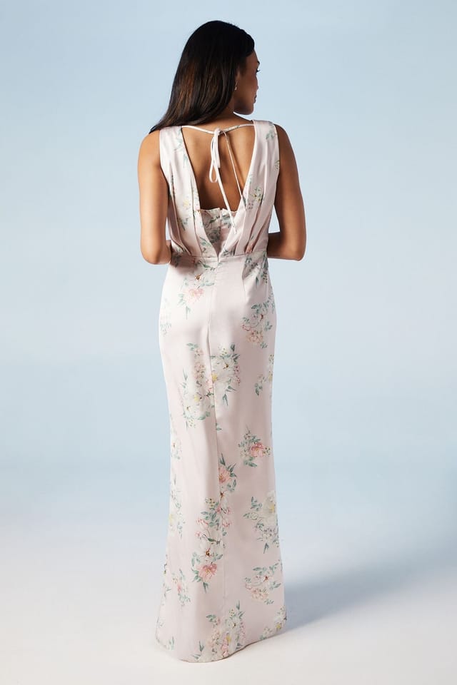 Coast Coast Women's Spring Posy Printed Satin Ruche Waist Bridesmaid Dress in Blush - 3