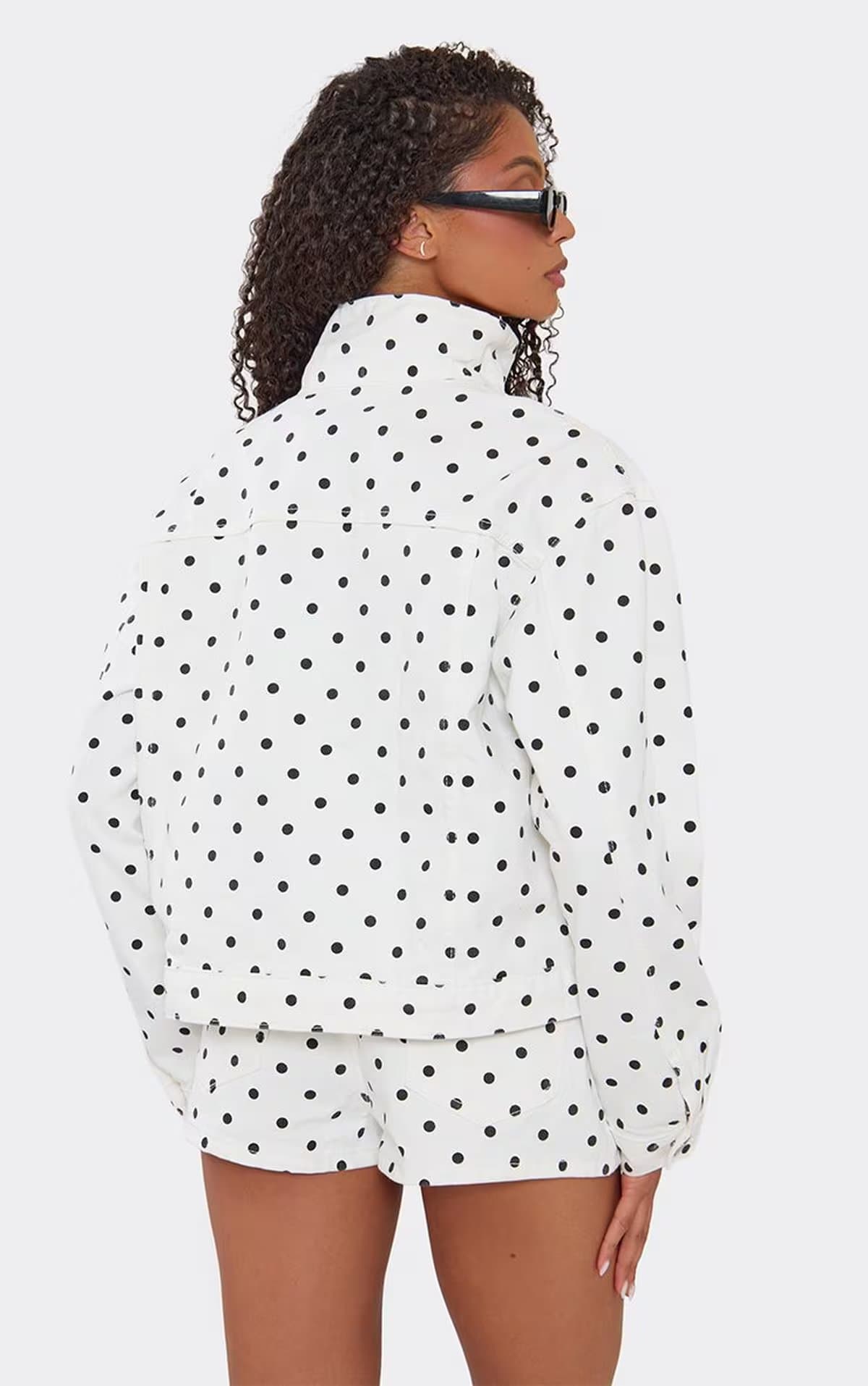 EGO Low Rise Micro Shorts In White Polka Dot Denim, Women's Size UK 6