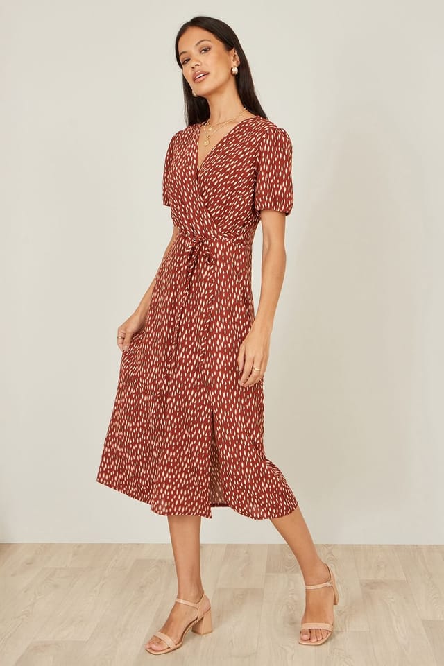Yumi Yumi Women's Brown Spot Wrap Midi Dress - 3