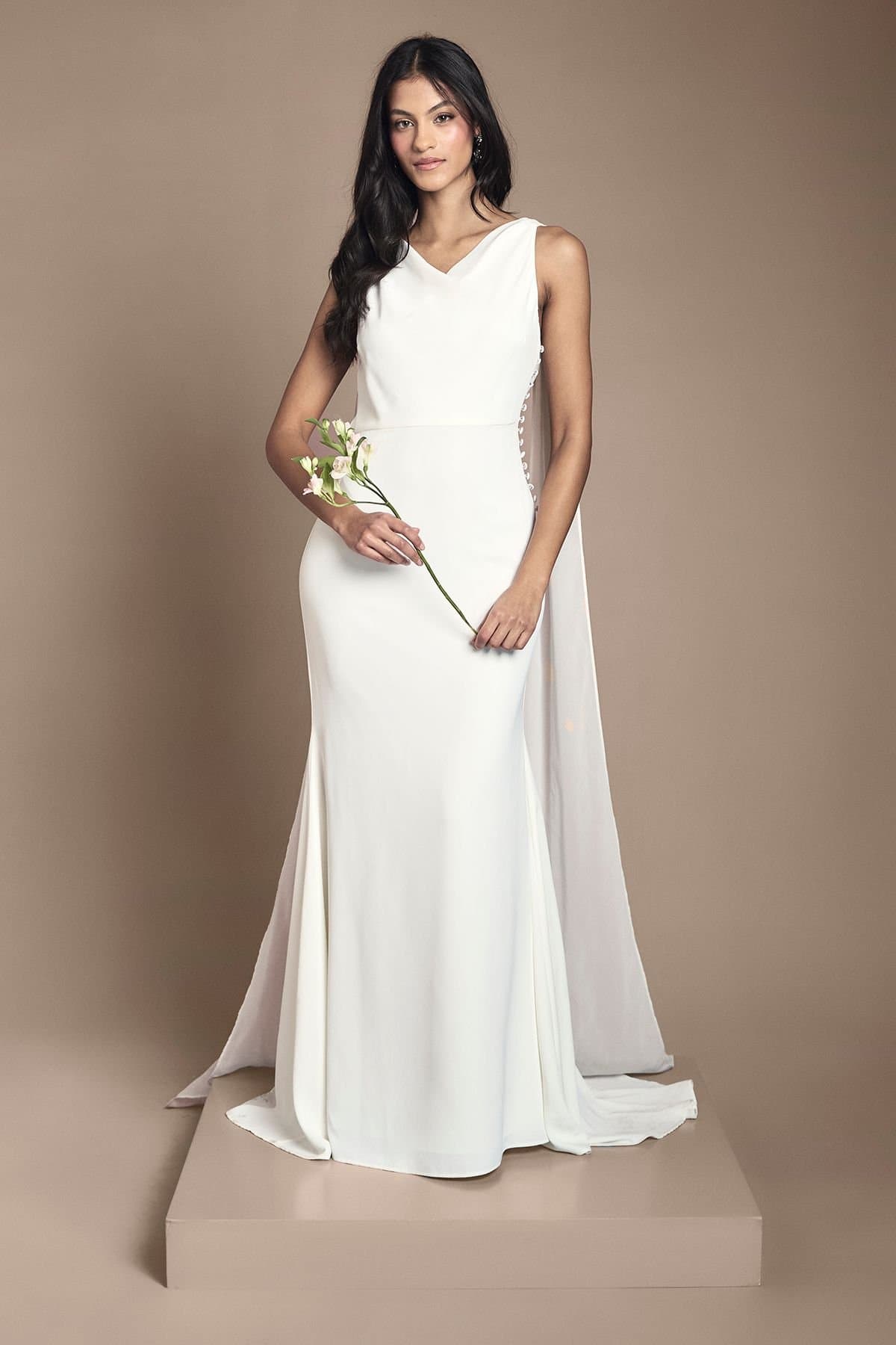 Coast Coast Women's Petite Chiffon Cowl Back Detail Wedding Dress in Ivory