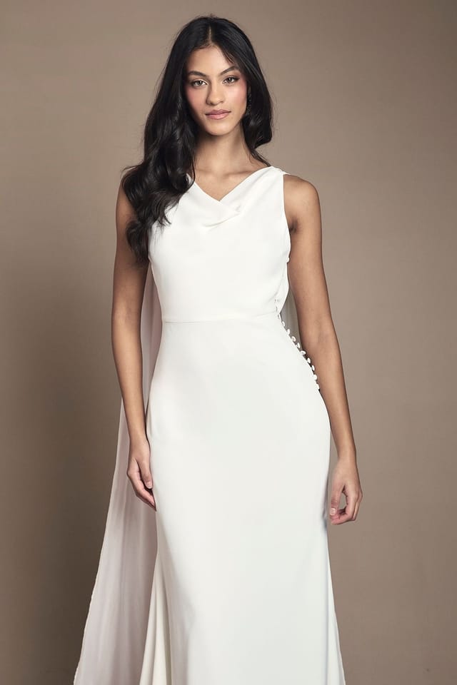 Coast Coast Women's Petite Chiffon Cowl Back Detail Wedding Dress in Ivory - 2