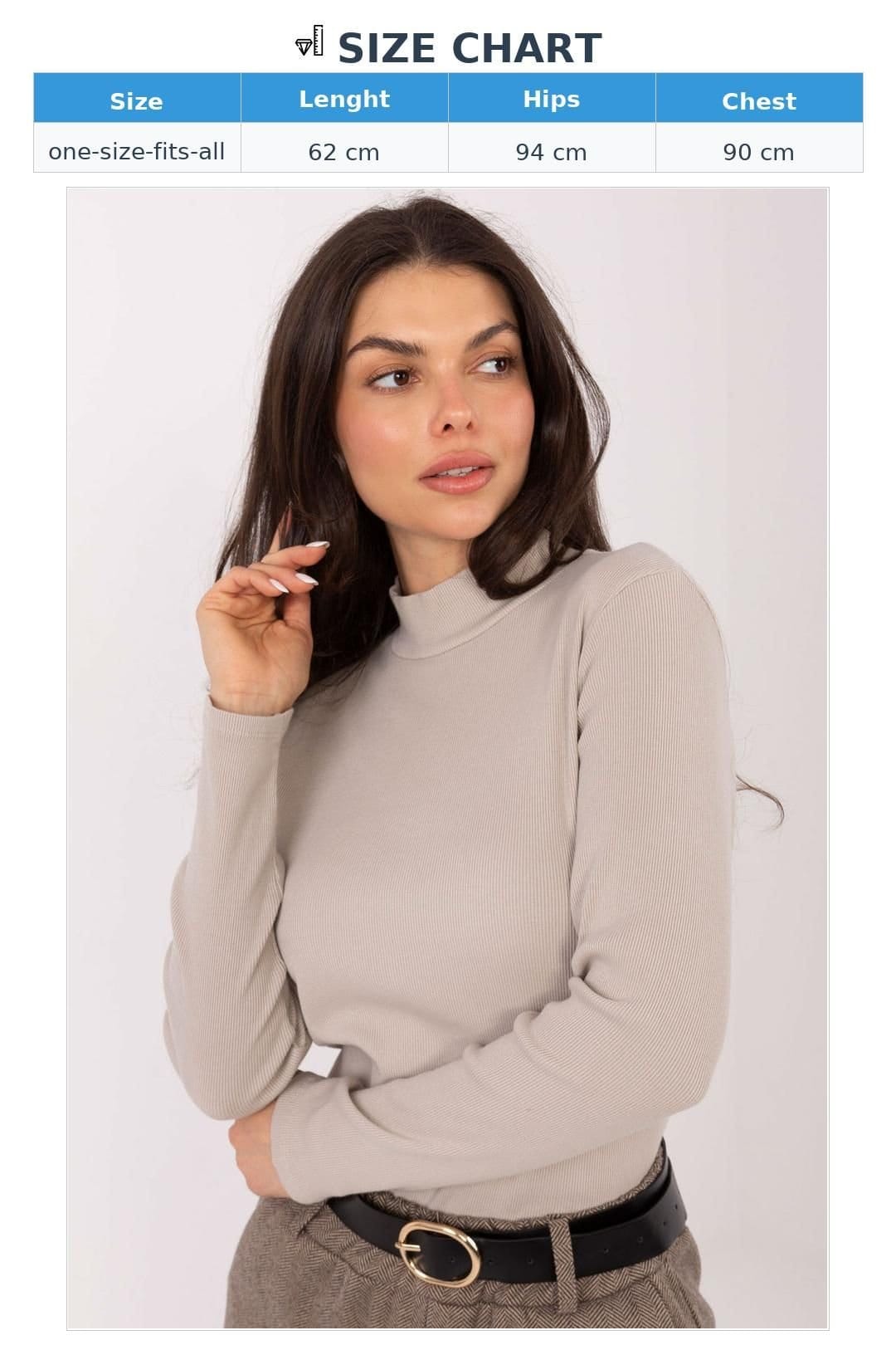 Love Lace Love Lace Women's Ribbed Cotton Elastane Turtleneck Blouse in Beige - 4