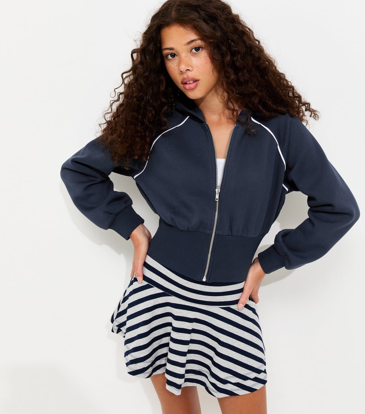 New Look Girls' Navy Contast Piping Zip Through Hoody School New Look