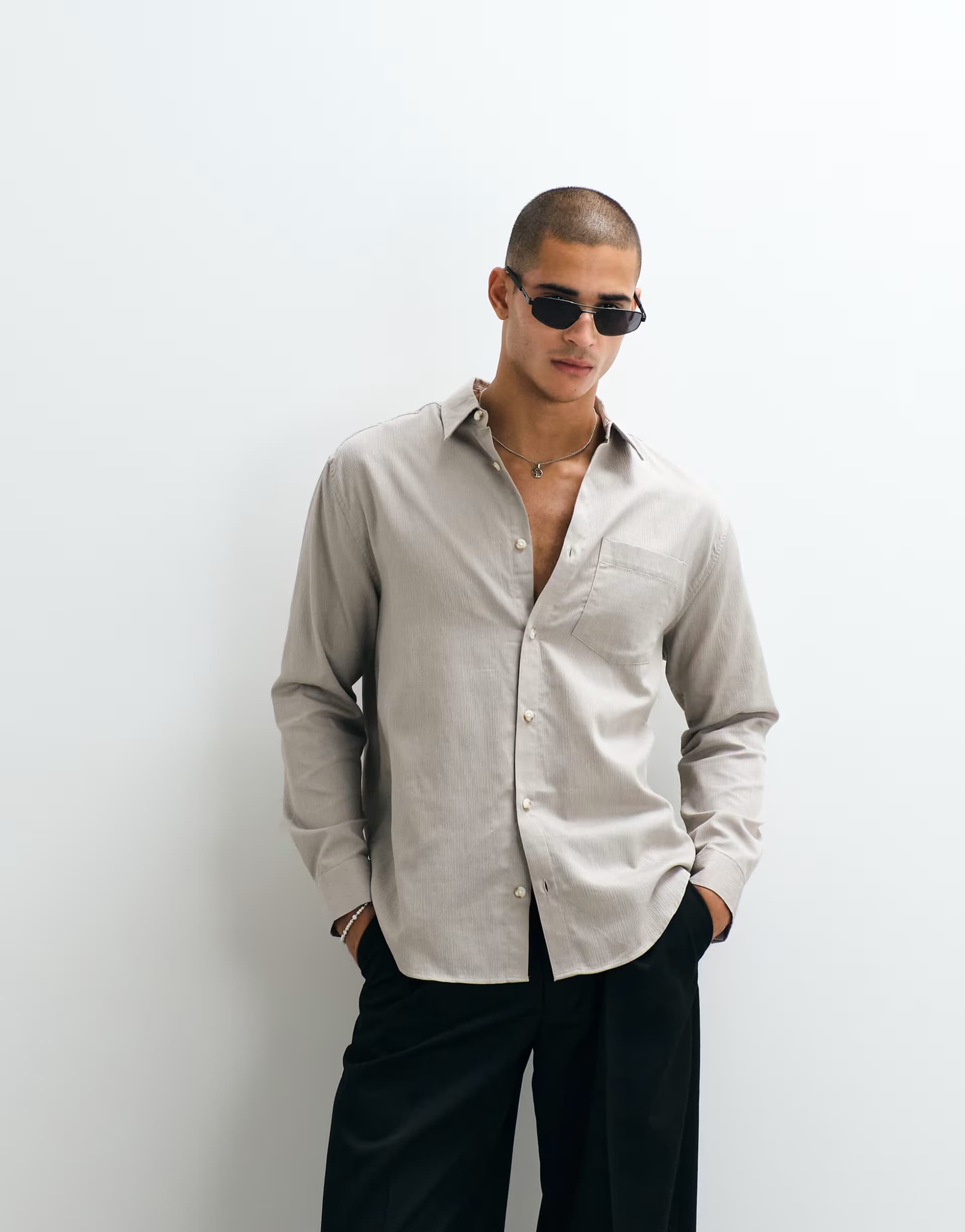 ASOS ASOS DESIGN relaxed textured shirt in stone
