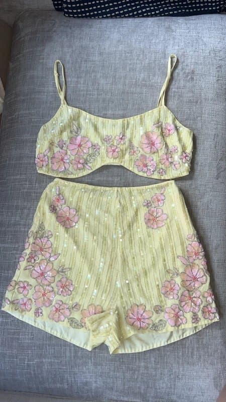 ASOS Asos embellished yellow and pink floral shorts and top co ord