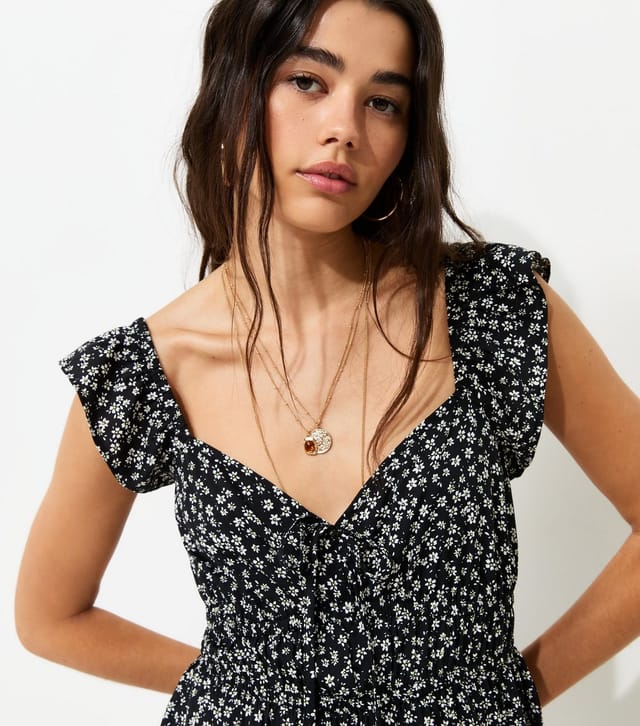 New Look Women's Black Frill Trim Daisy Print Mini Dress New Look - 2