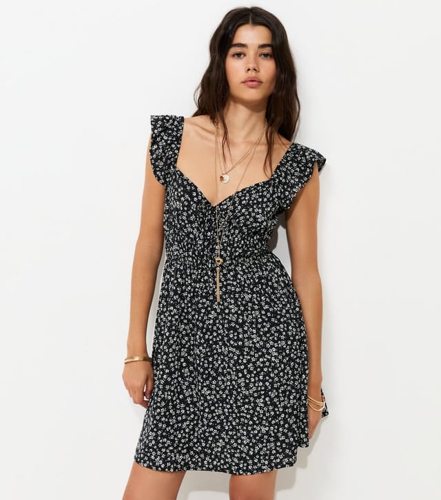 New Look Women's Black Frill Trim Daisy Print Mini Dress New Look - 3