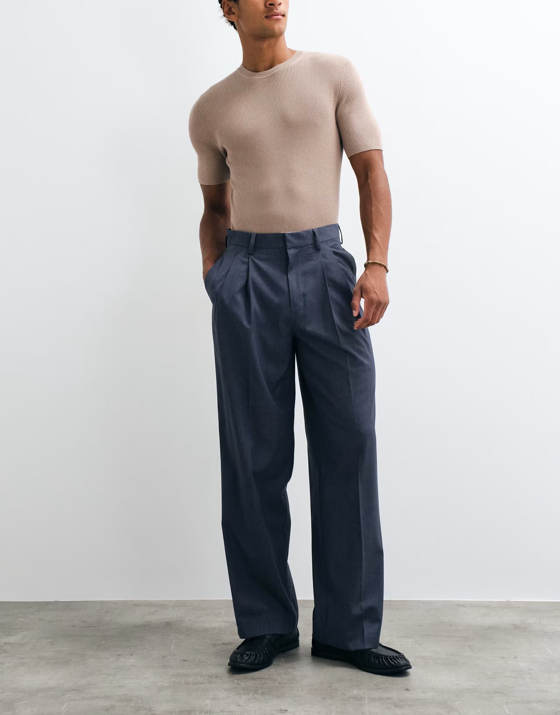 ASOS ASOS DESIGN pleated tailored wide leg trousers in blue denim look