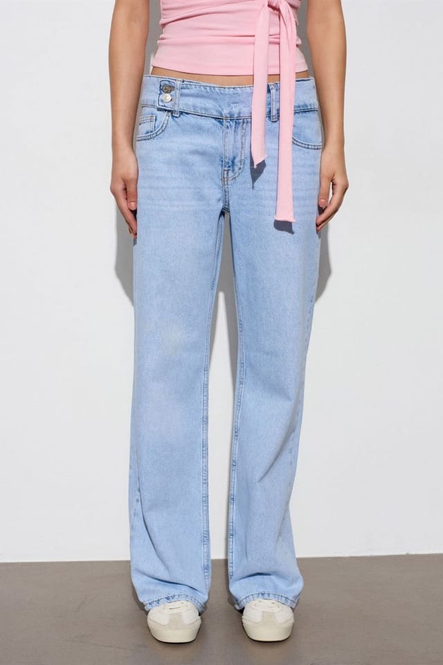 Dilvin Dilvin Women's Mid-Waist Wide-Leg Cotton Denim Jeans in Light Blue - 3