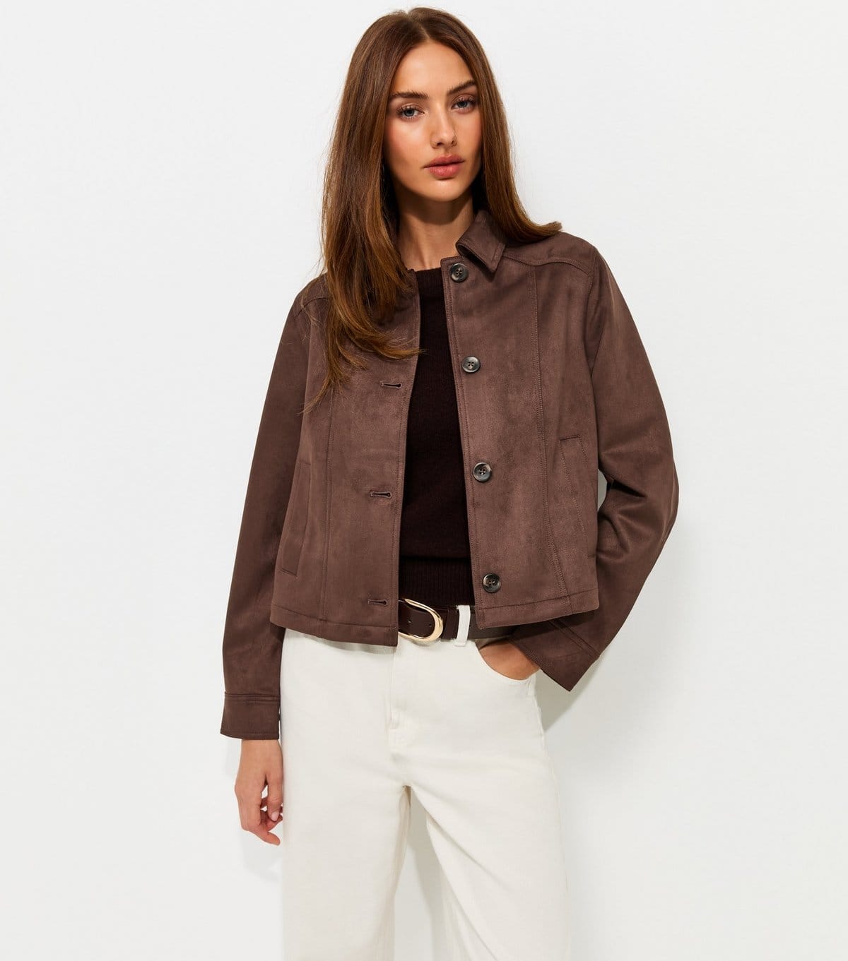 New Look Women's Dark Brown Faux Suede Shacket New Look - 1
