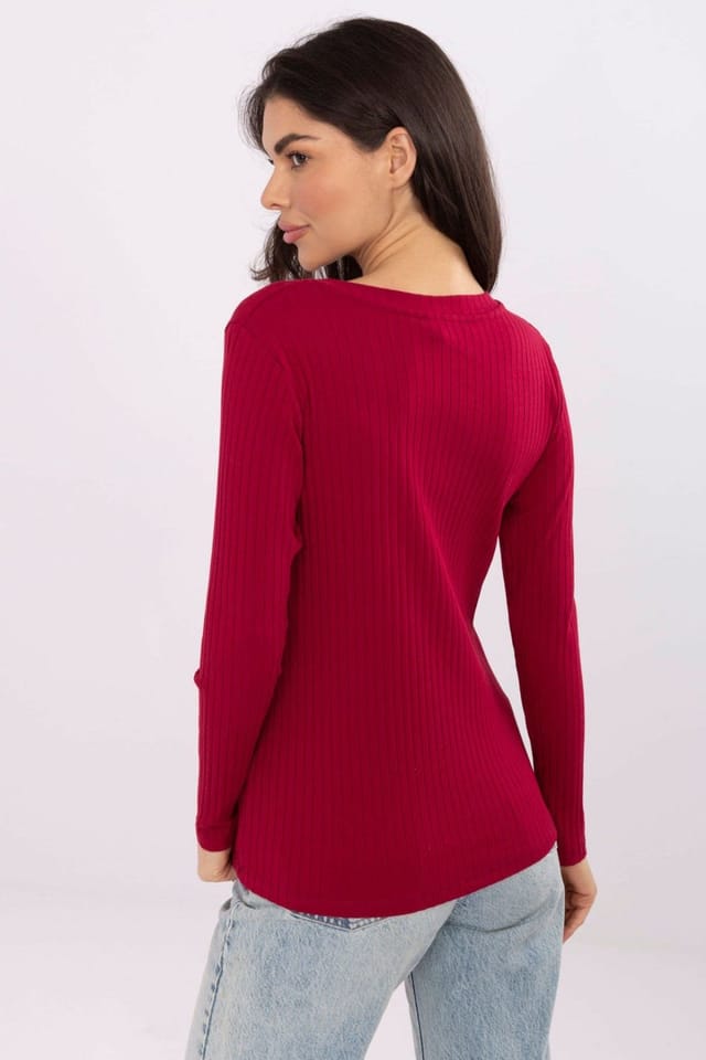 Love Lace Love Lace Women's Ribbed Cotton Elastane V Neck Heart Blouse in Red - 3