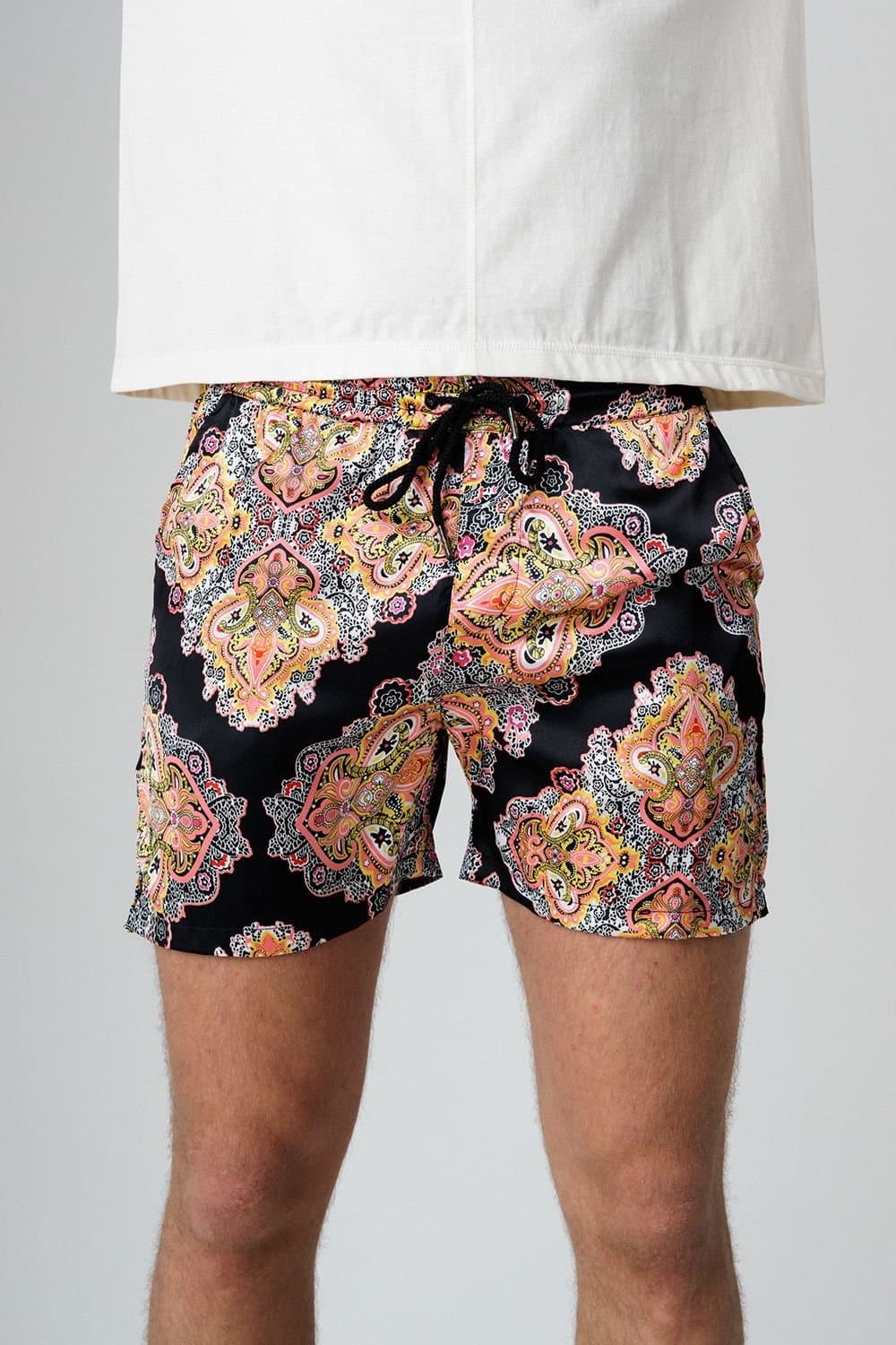 Influence Influence Men's Paisley Print Elasticated Shorts in Black