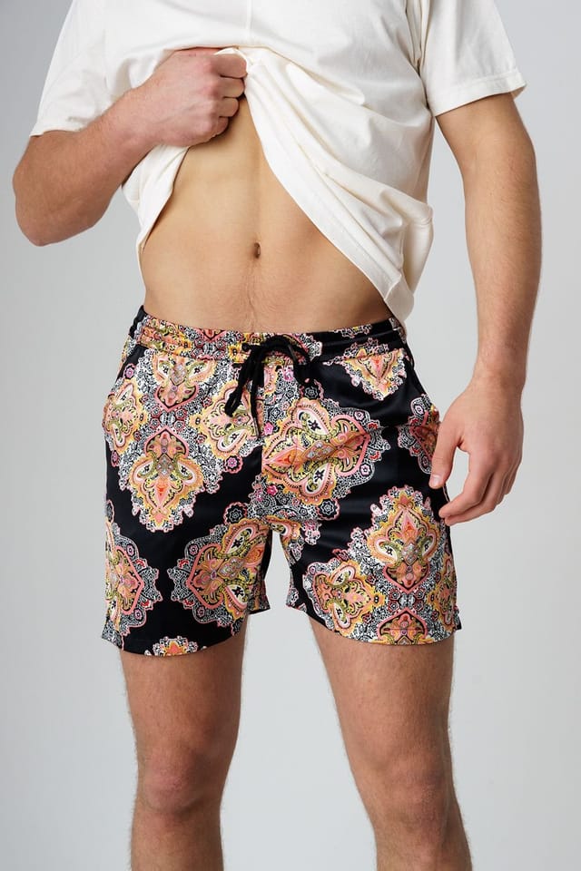 Influence Influence Men's Paisley Print Elasticated Shorts in Black - 3