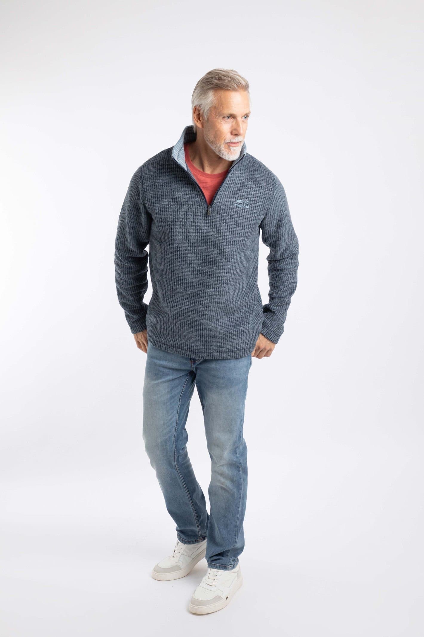Weird Fish Weird Fish Men's Newark 1/4 Zip Grid Fleece in Mid Navy