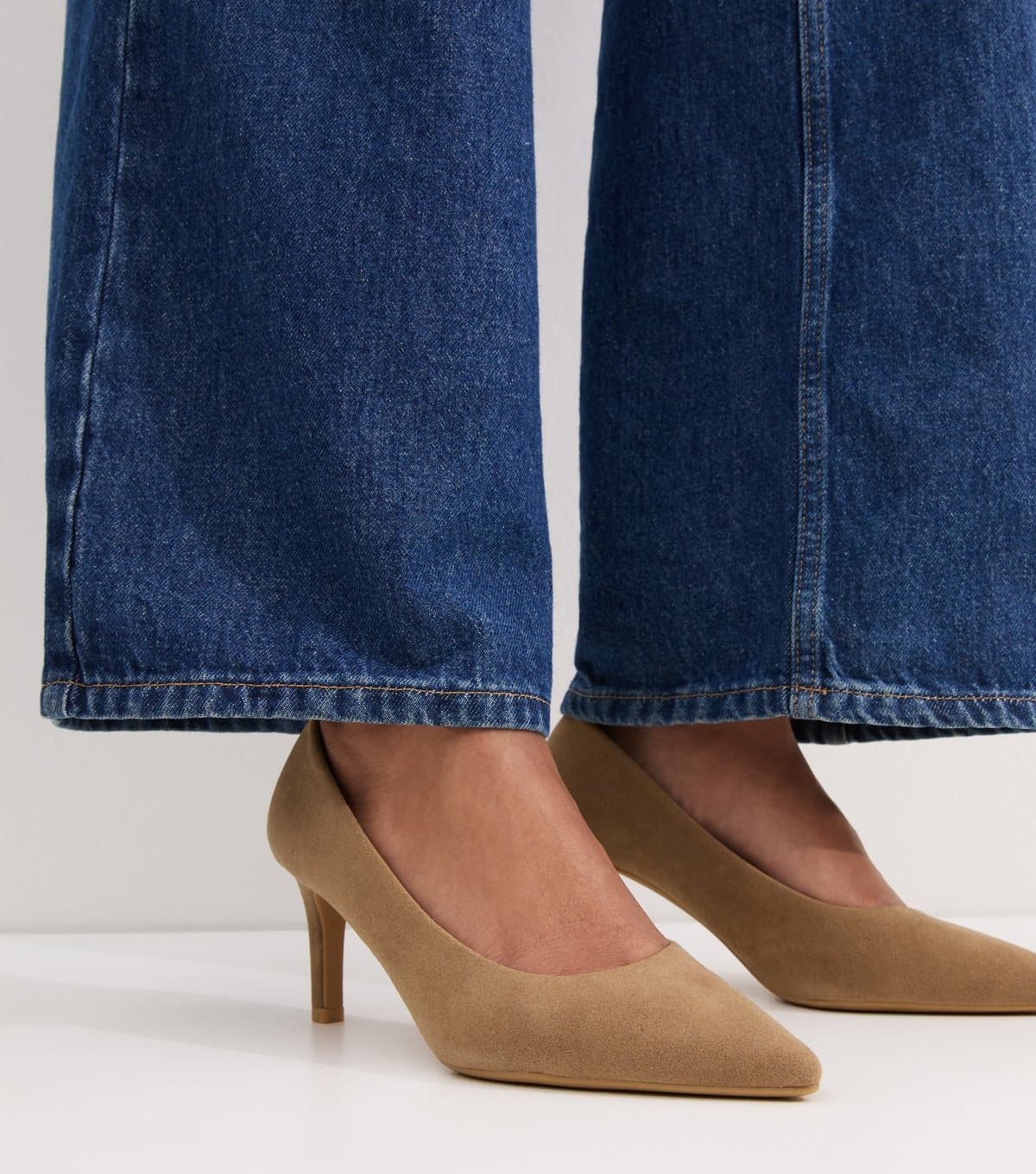 New Look Women's Camel Faux Suede Pointed Toe Court Shoes Vegan New Look