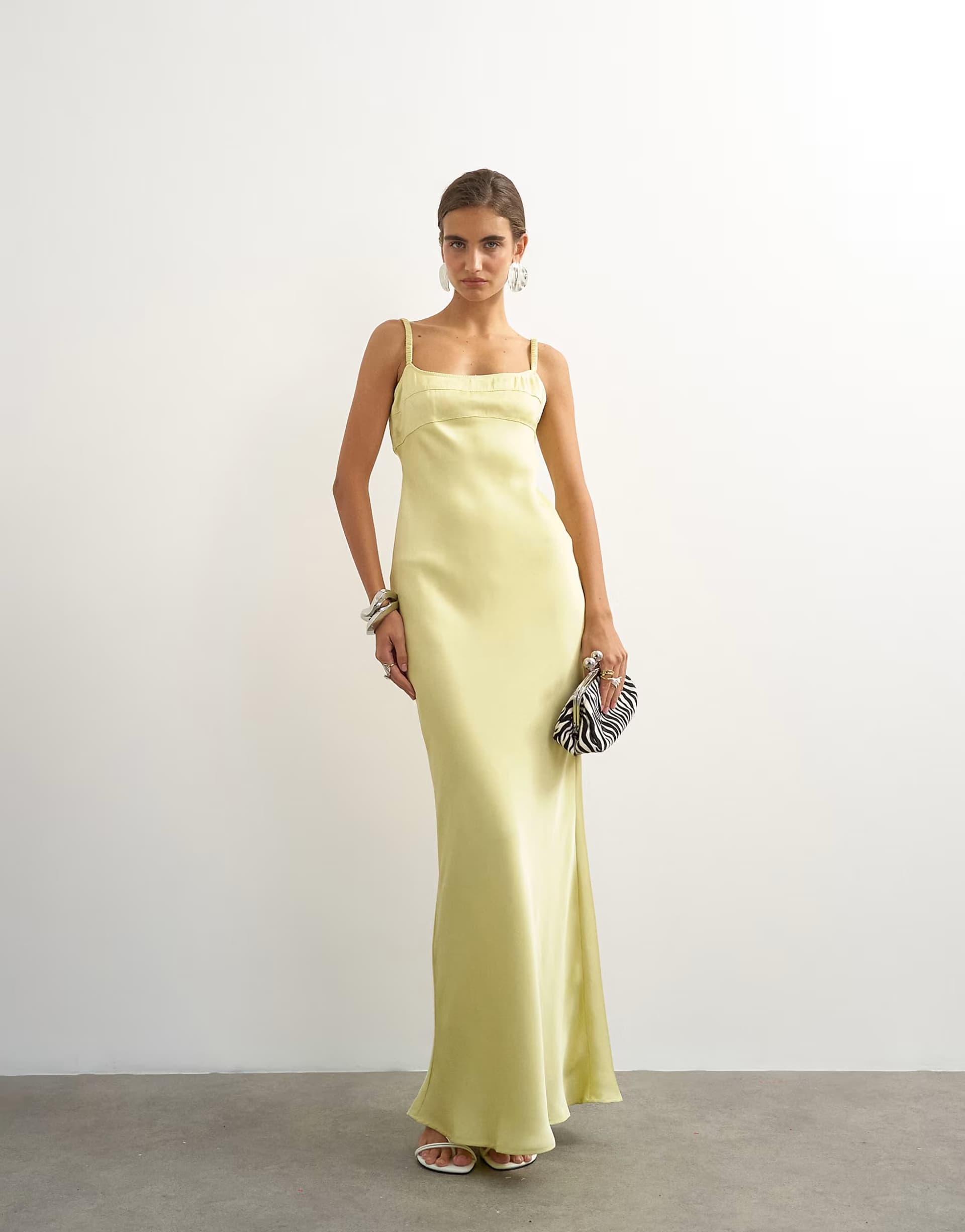 ASOS Topshop seam detail strappy satin maxi dress in yellow