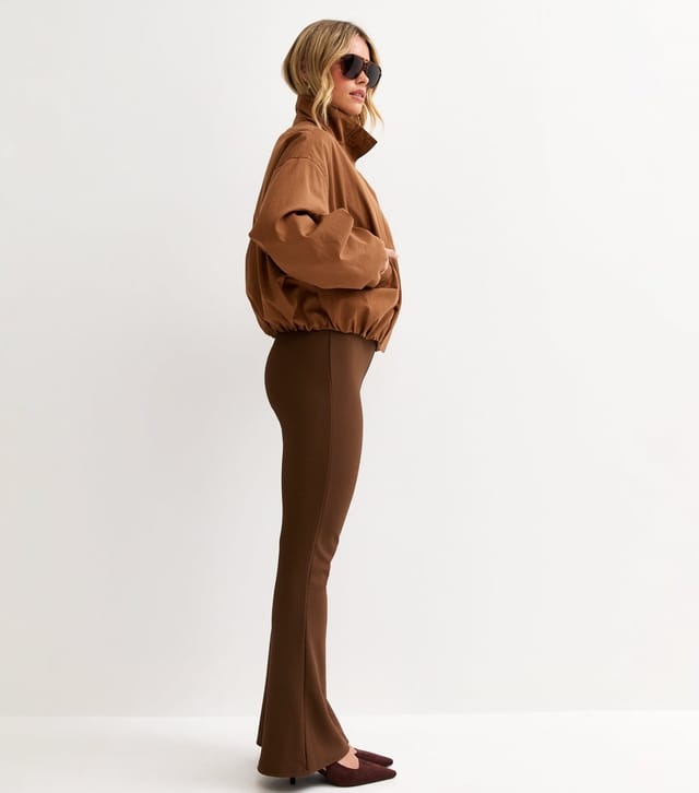 New Look Women's Petite Dark Brown Ribbed Flare Trousers New Look - 3