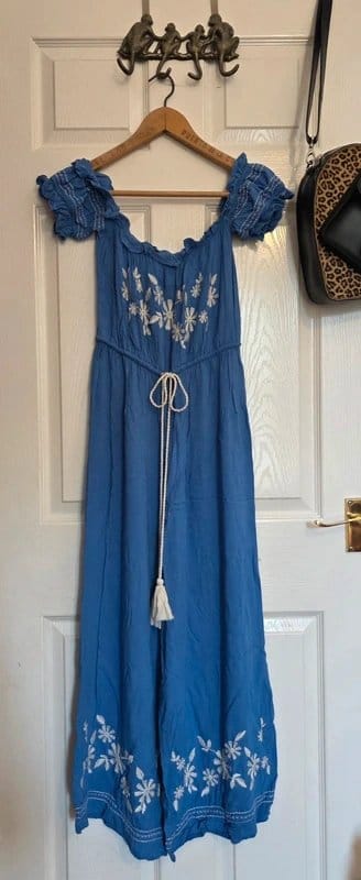 ASOS ASOS Blue Embroidered Bardot Jumpsuit - 1