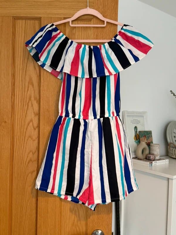 Boohoo Boohoo Stripe Bardot Playsuit UK 8 Summer Holiday