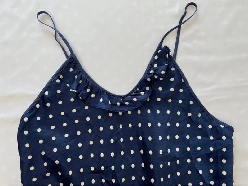 Navy & White Polka Dot Satin Slip Dress