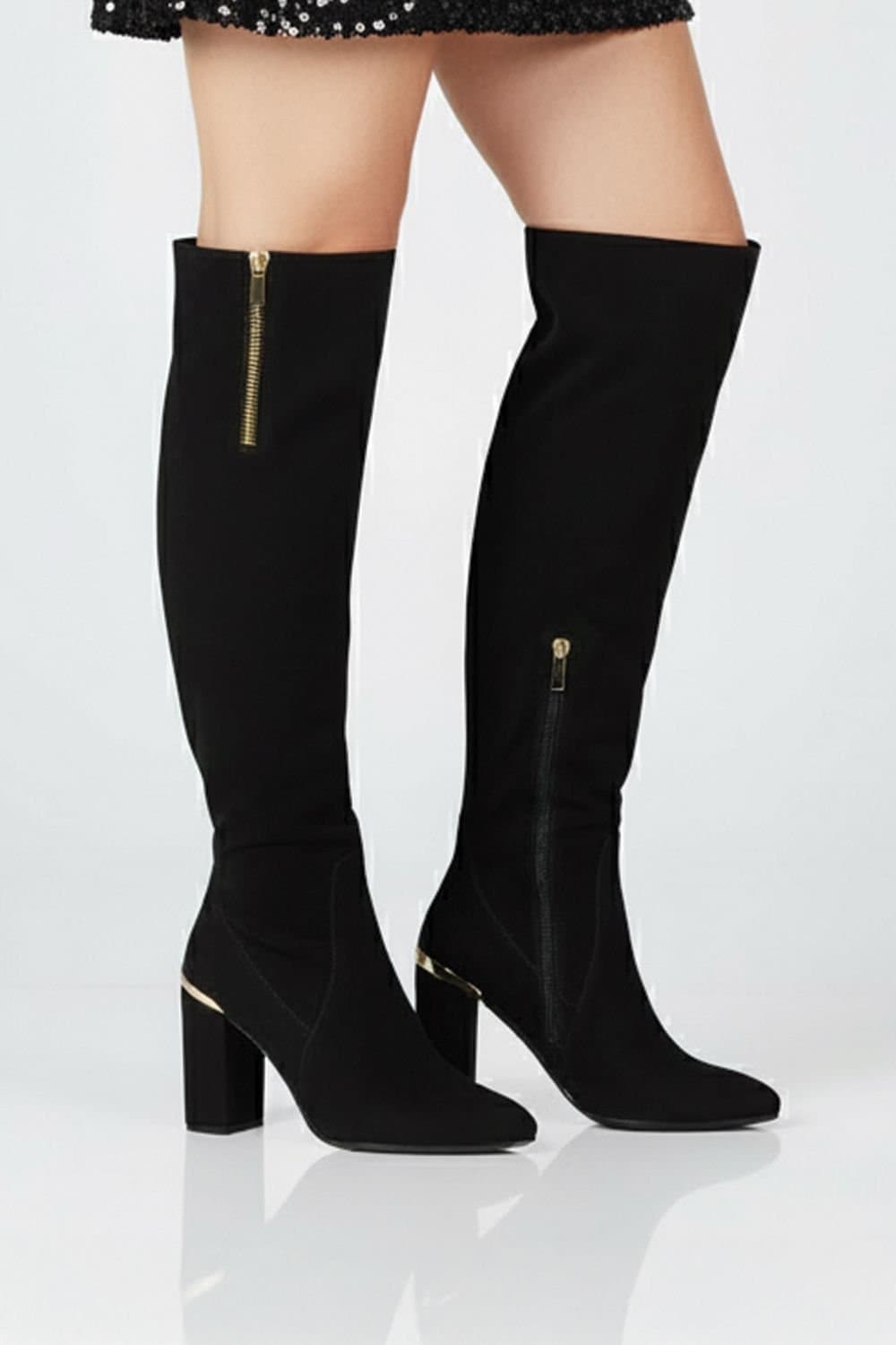 Amen Shoes Amen Shoes Women's Christina Luxurious Suede Gold Accents Knee-High Boots in Black