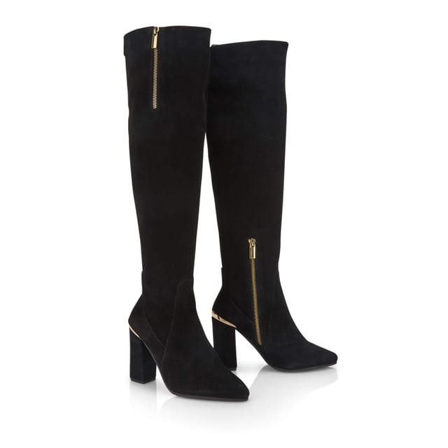 Amen Shoes Amen Shoes Women's Christina Luxurious Suede Gold Accents Knee-High Boots in Black - 2