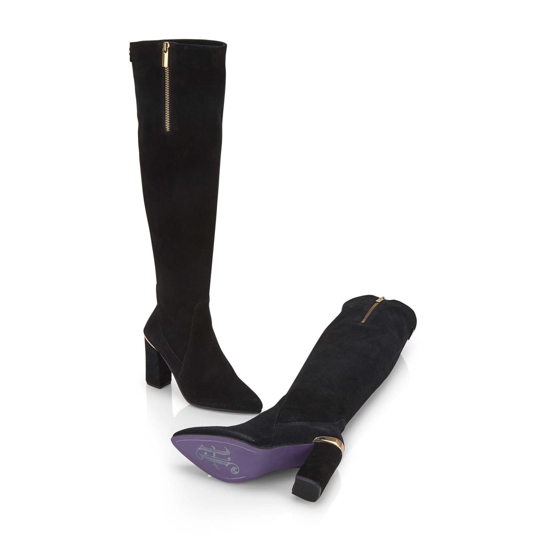 Amen Shoes Amen Shoes Women's Christina Luxurious Suede Gold Accents Knee-High Boots in Black - 4