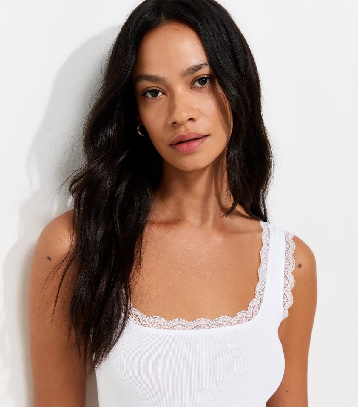 New Look New Look White Cotton Rich Lace Trim Square Neck Vest