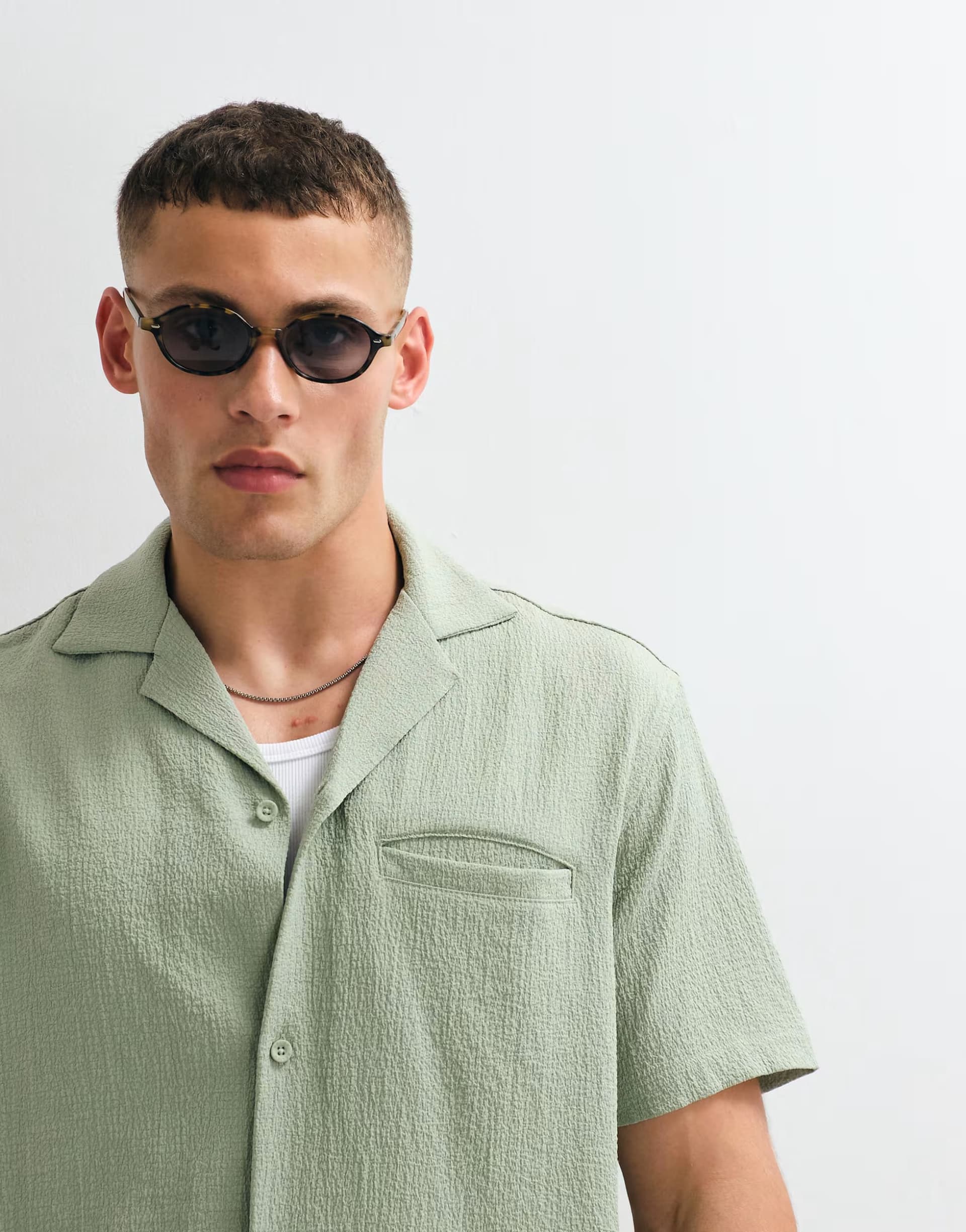 ASOS Belier short sleeve textured seersucker shirt co-ord in sage