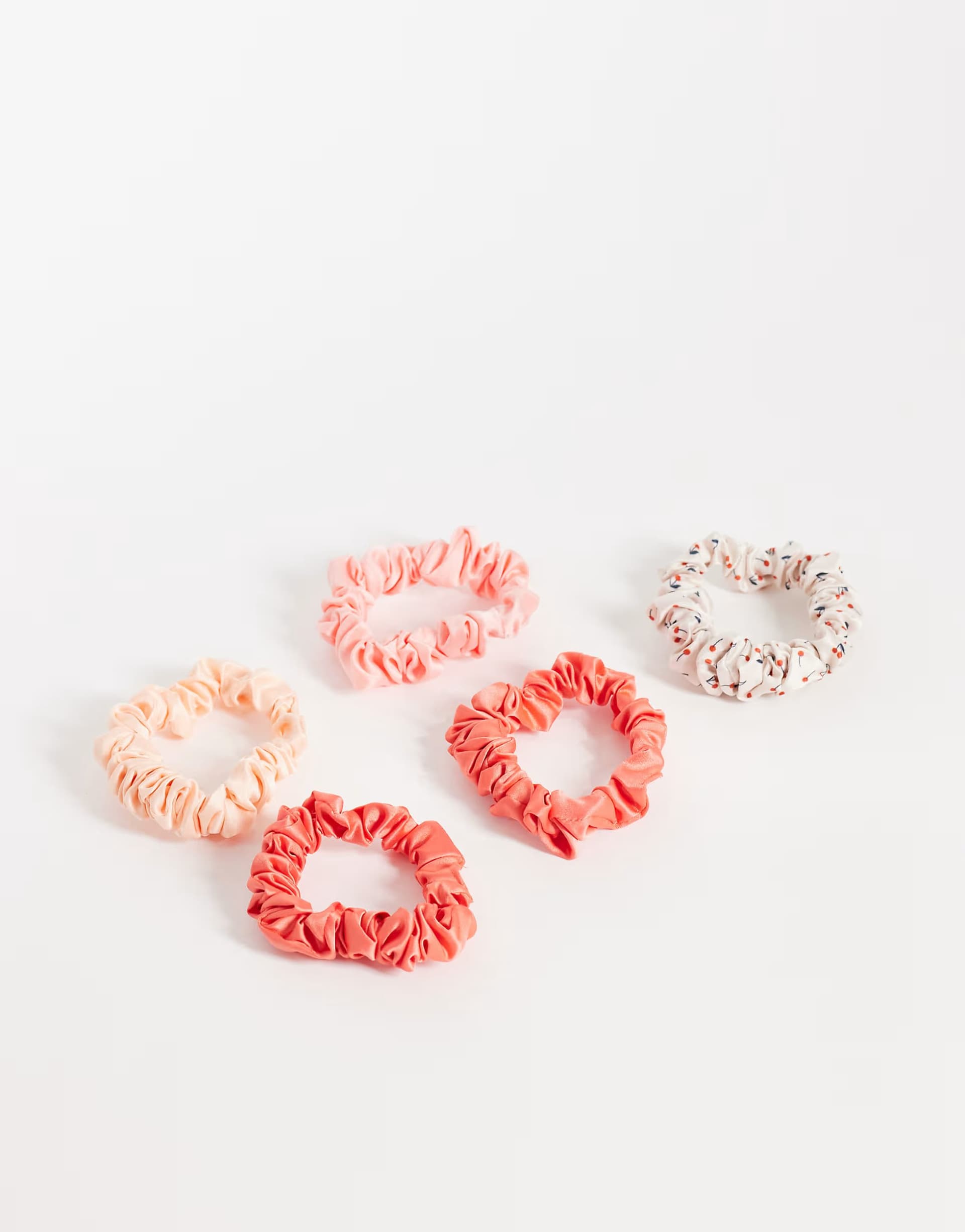 ASOS Kitsch Ruched Satin Scrunchies 5pc Set - Cherry Blossom