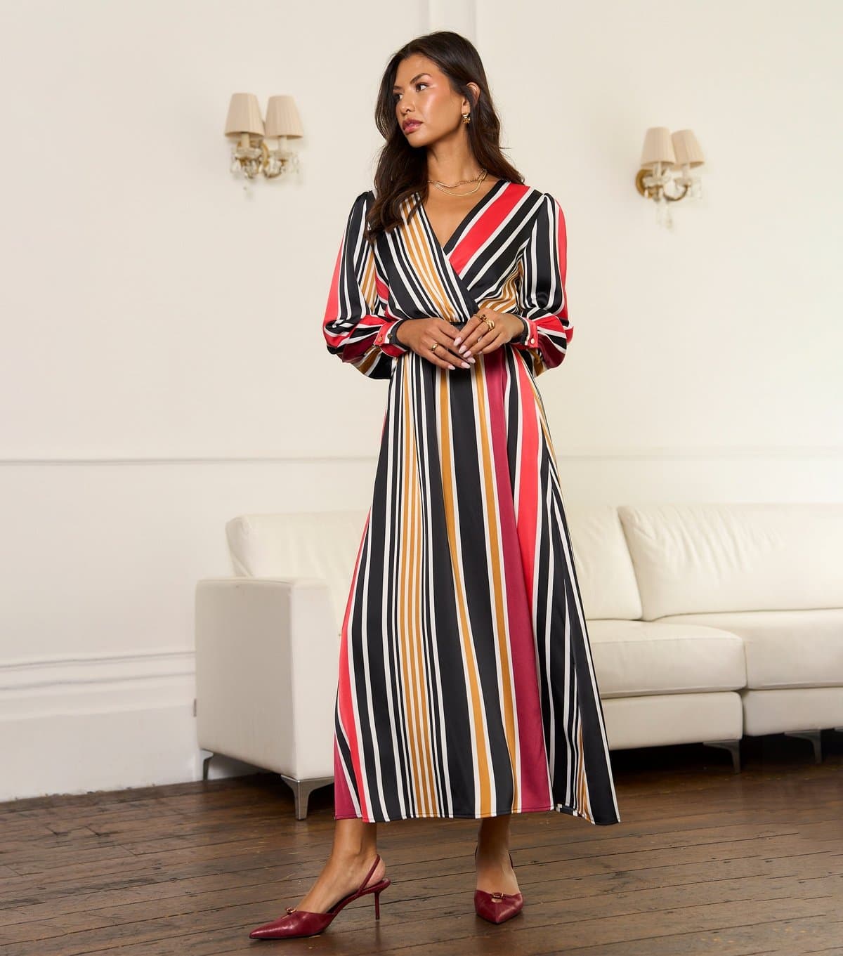 Gini London Women's Multicolour Satin Midaxi Dress Gini London New Look