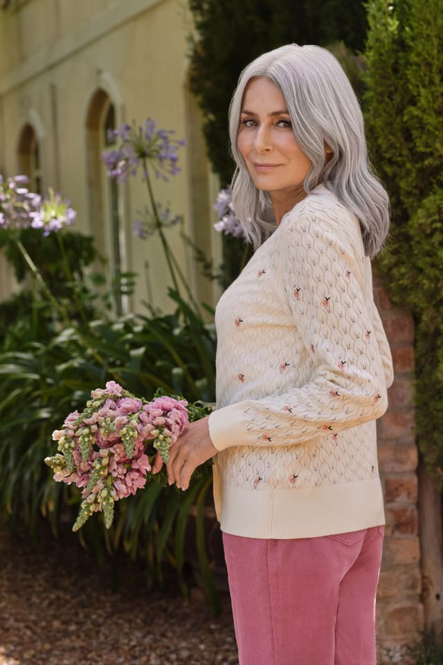 WoolOvers WoolOvers Women's Ditsy Floral Pointelle Cardigan - 3