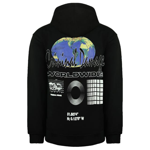Criminal Damage Criminal Damage Men's Worldwide Black Cotton Hoodie - 2