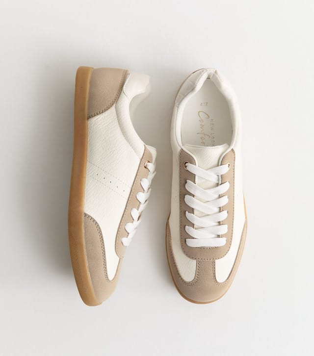 New Look Women's White Faux Leather Lace Up Trainers New Look - 2