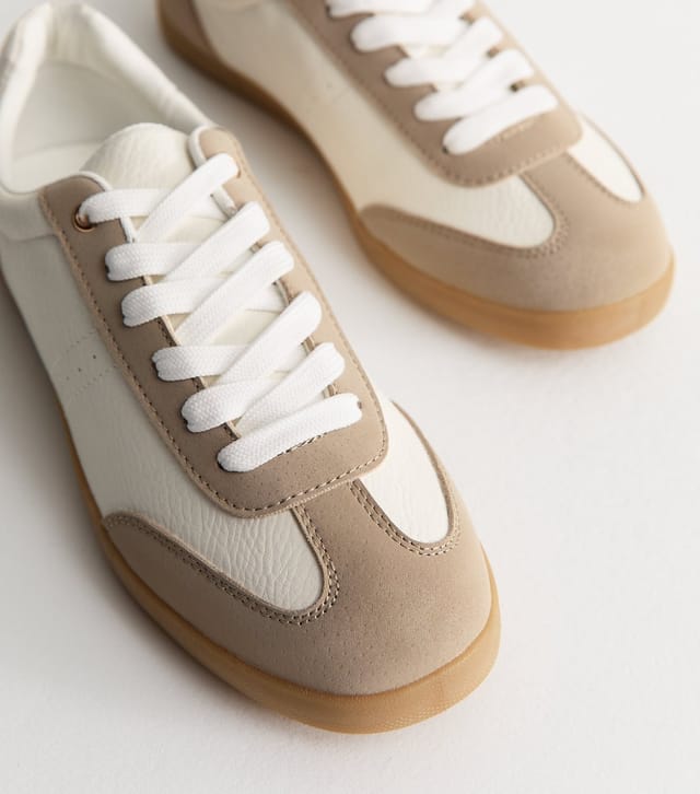 New Look Women's White Faux Leather Lace Up Trainers New Look - 3