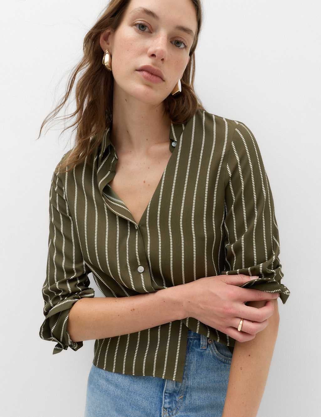 Marks & Spencer M&S Polka Dot Collared Button Through Shirt Olive Mix
