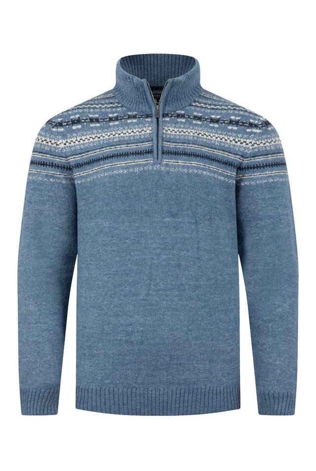 Weird Fish Weird Fish Men's Larner 1/4 Zip Fair Isle Jumper in Pale Blue - 2