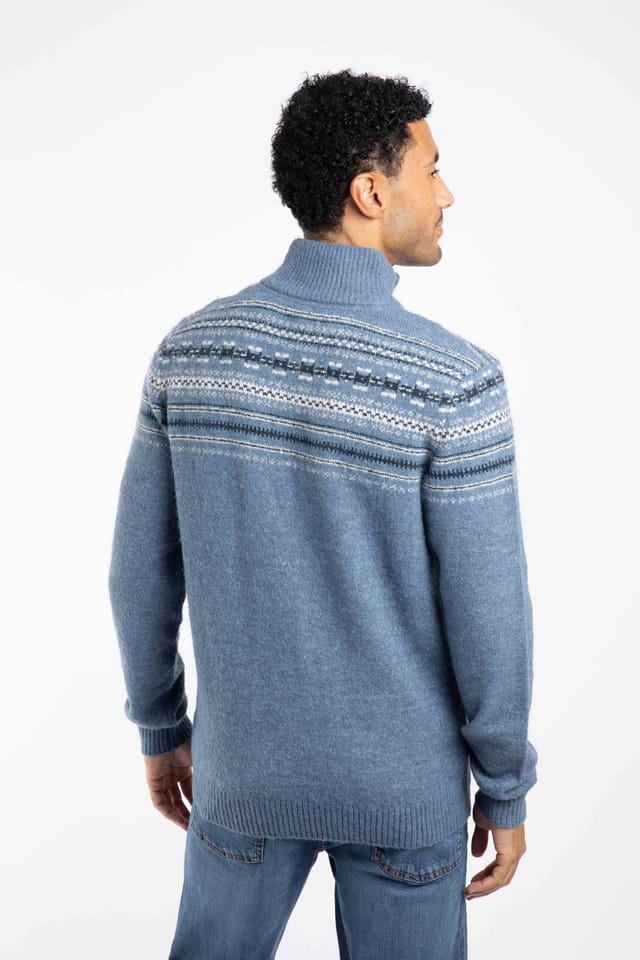 Weird Fish Weird Fish Men's Larner 1/4 Zip Fair Isle Jumper in Pale Blue - 3