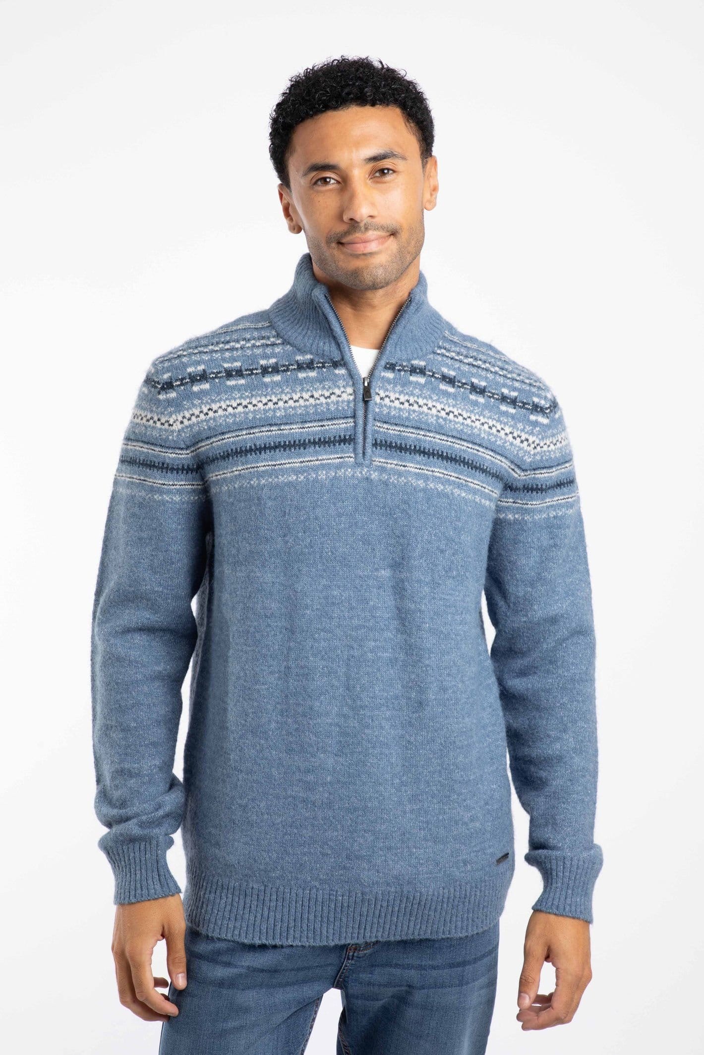 Weird Fish Weird Fish Men's Larner 1/4 Zip Fair Isle Jumper in Pale Blue - 4