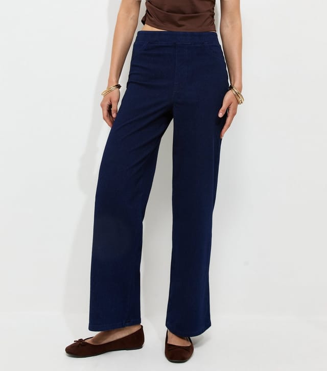 New Look Women's Dark Blue Stretch Denim Pull On Wide Leg Jeans New Look - 2