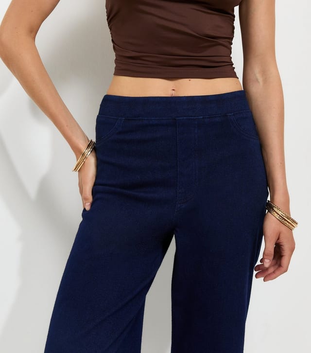 New Look Women's Dark Blue Stretch Denim Pull On Wide Leg Jeans New Look - 3