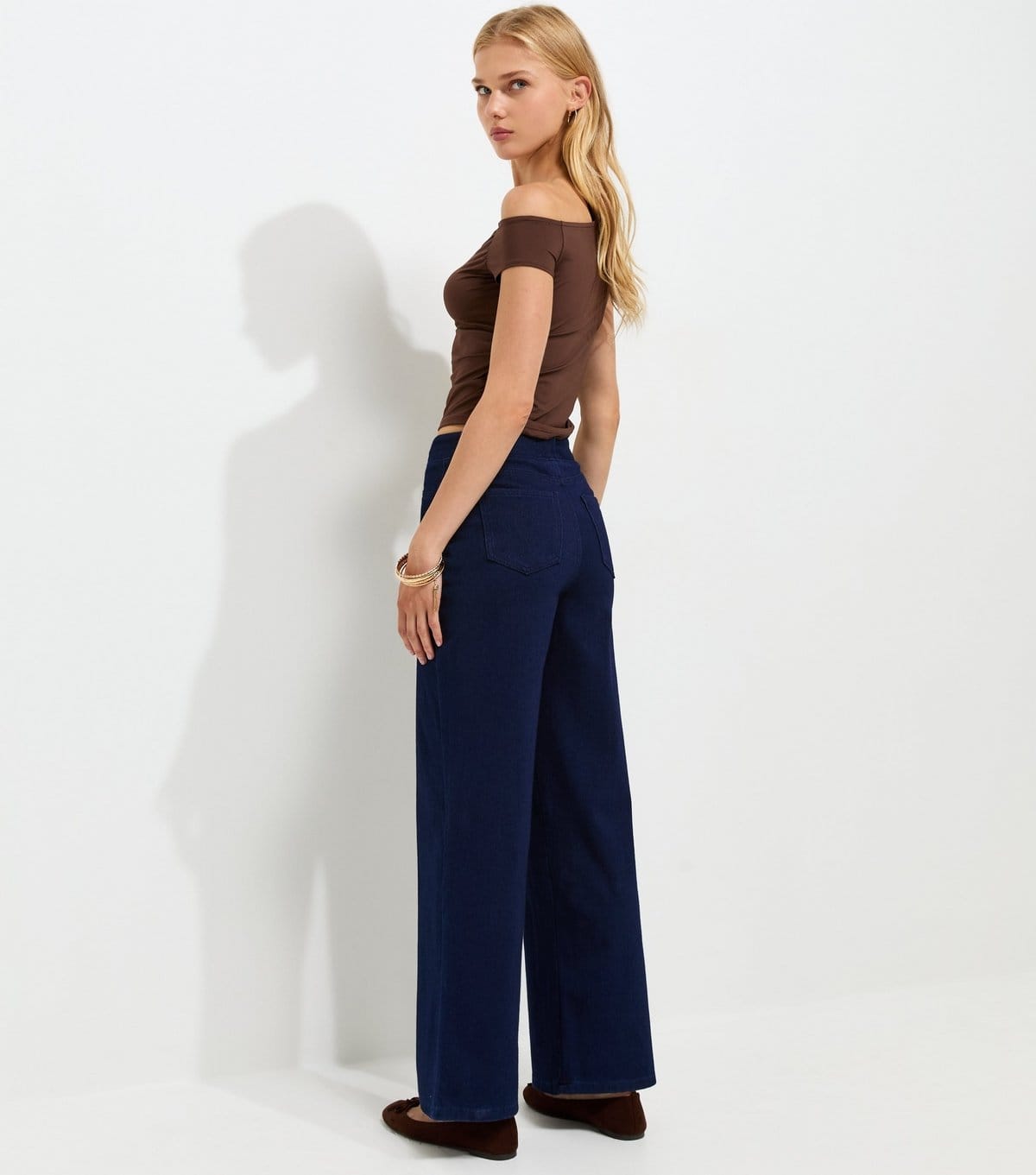 New Look Women's Dark Blue Stretch Denim Pull On Wide Leg Jeans New Look - 4
