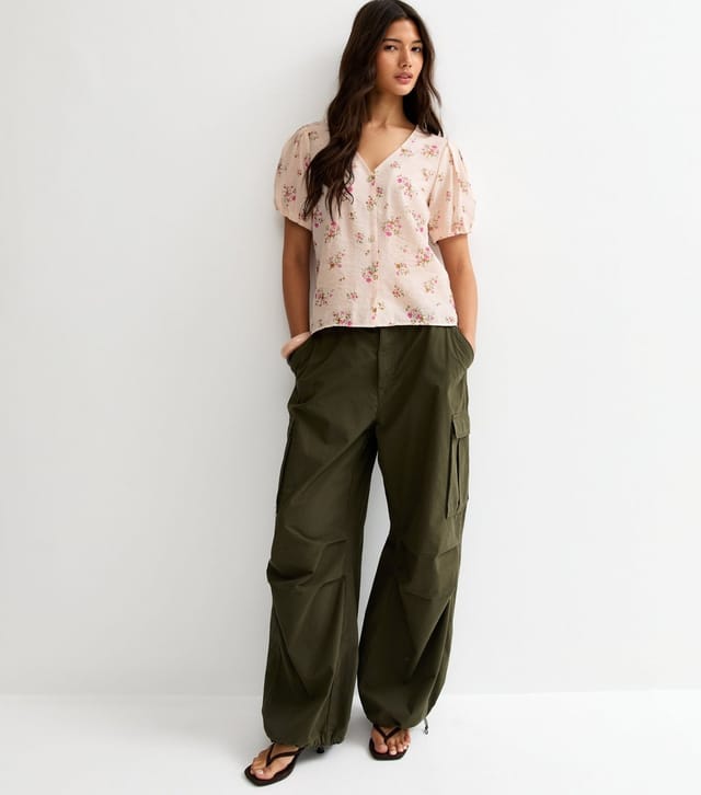 New Look Women's Pink Floral Print Button Front Short Sleeve Blouse New Look - 3