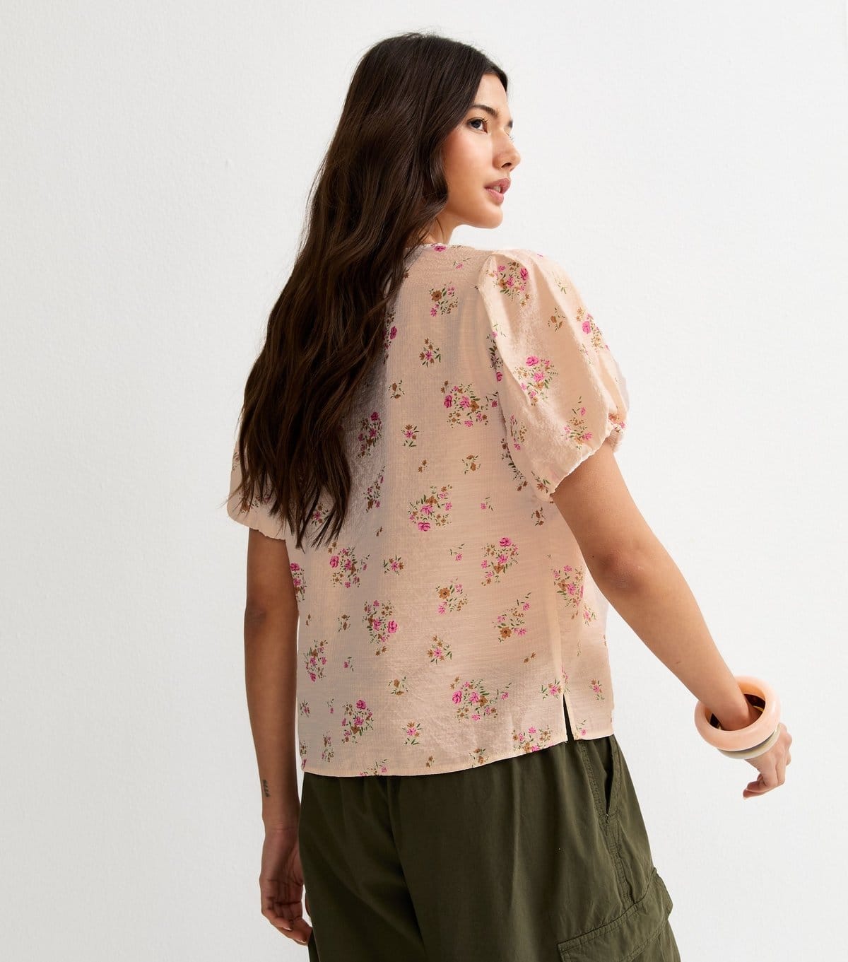 New Look Women's Pink Floral Print Button Front Short Sleeve Blouse New Look - 4