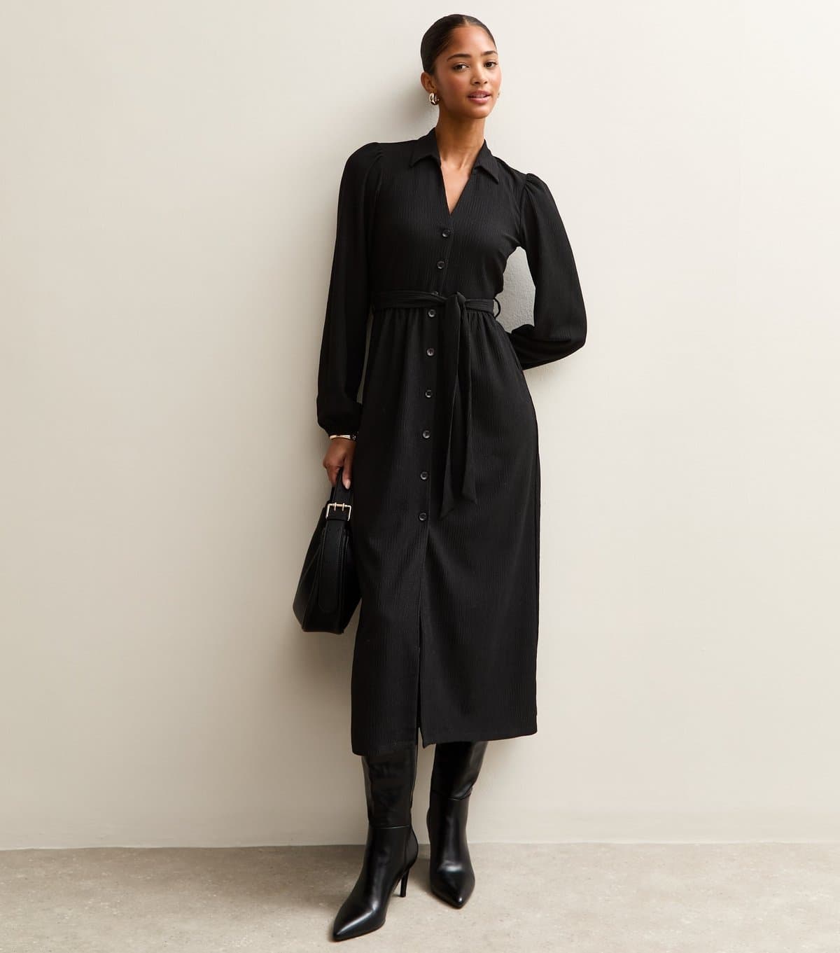 New Look Women's Black Crinkled Shirt Dress New Look