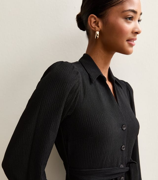 New Look Women's Black Crinkled Shirt Dress New Look - 2