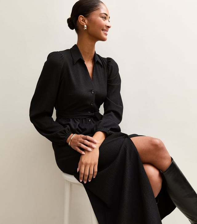 New Look Women's Black Crinkled Shirt Dress New Look - 3