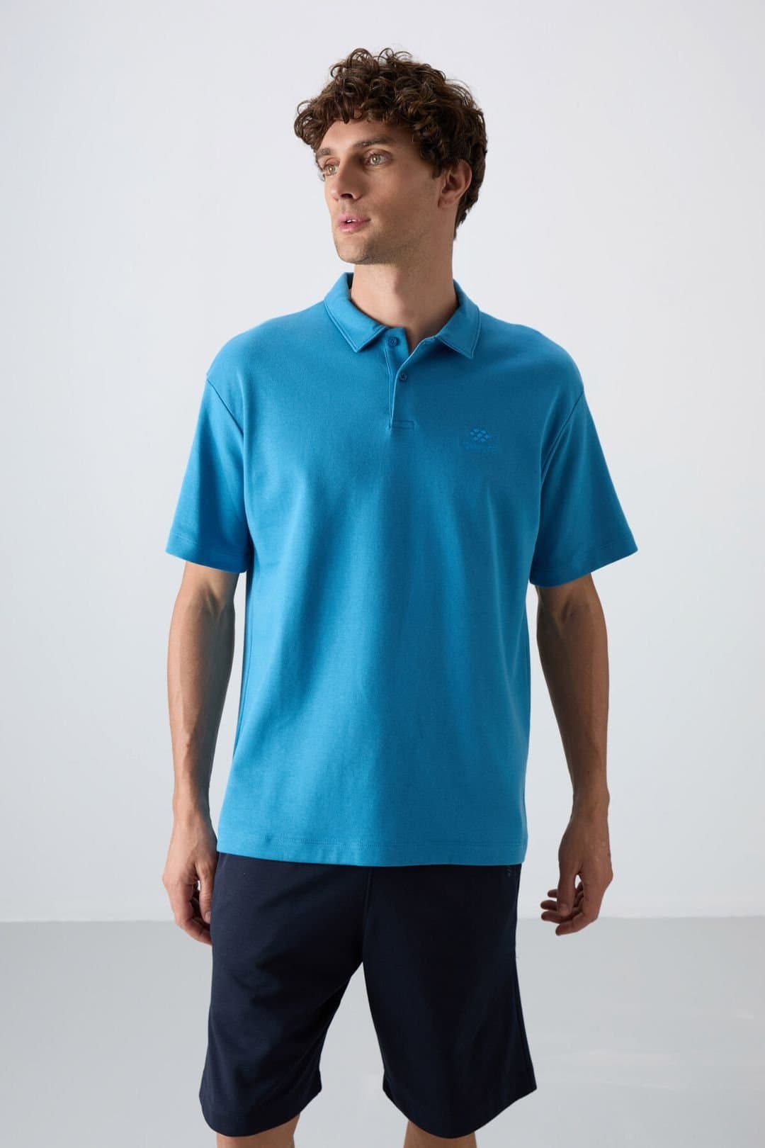 Tommy Life Tommy Life Men's Oversized Polo T-Shirt in Blue