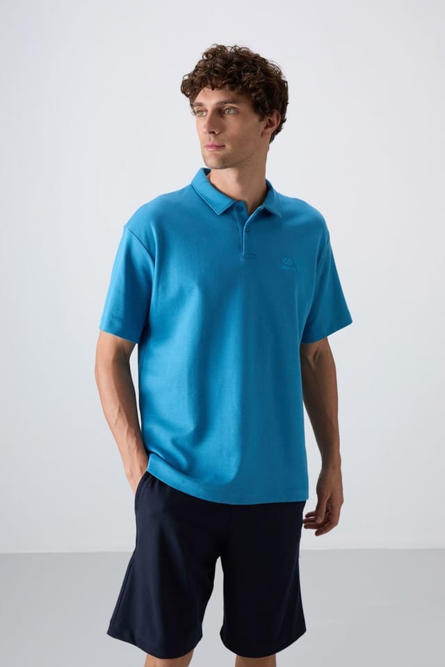 Tommy Life Tommy Life Men's Oversized Polo T-Shirt in Blue - 3