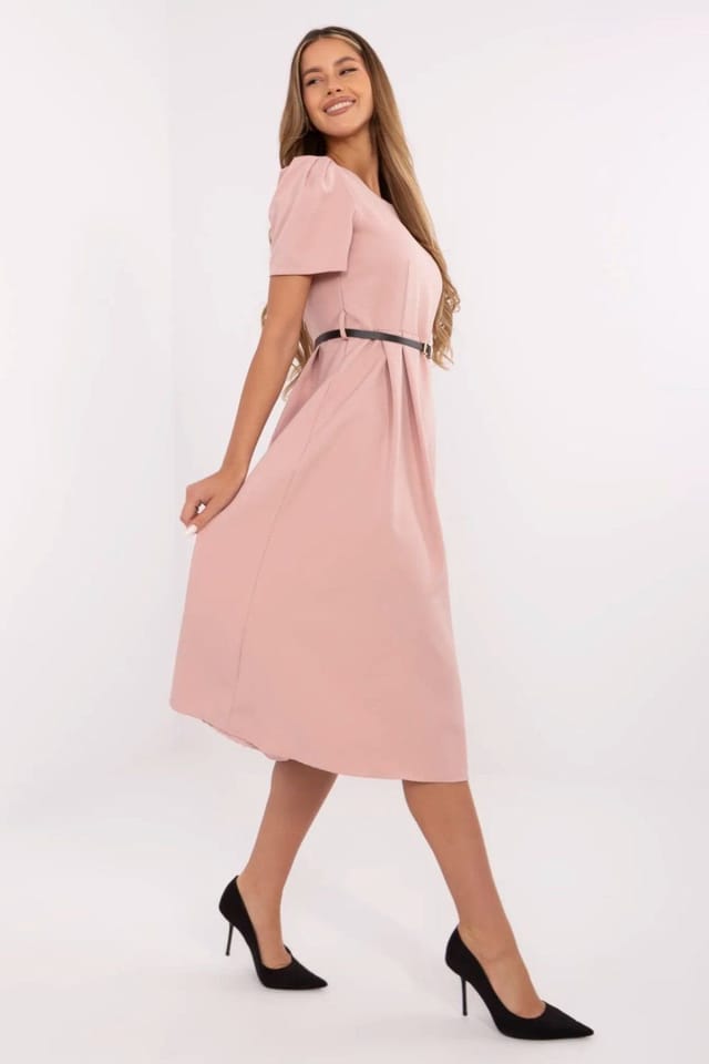 Love Lace Love Lace Women's Classic Midi Flared Dress with Belt in Pink - 2